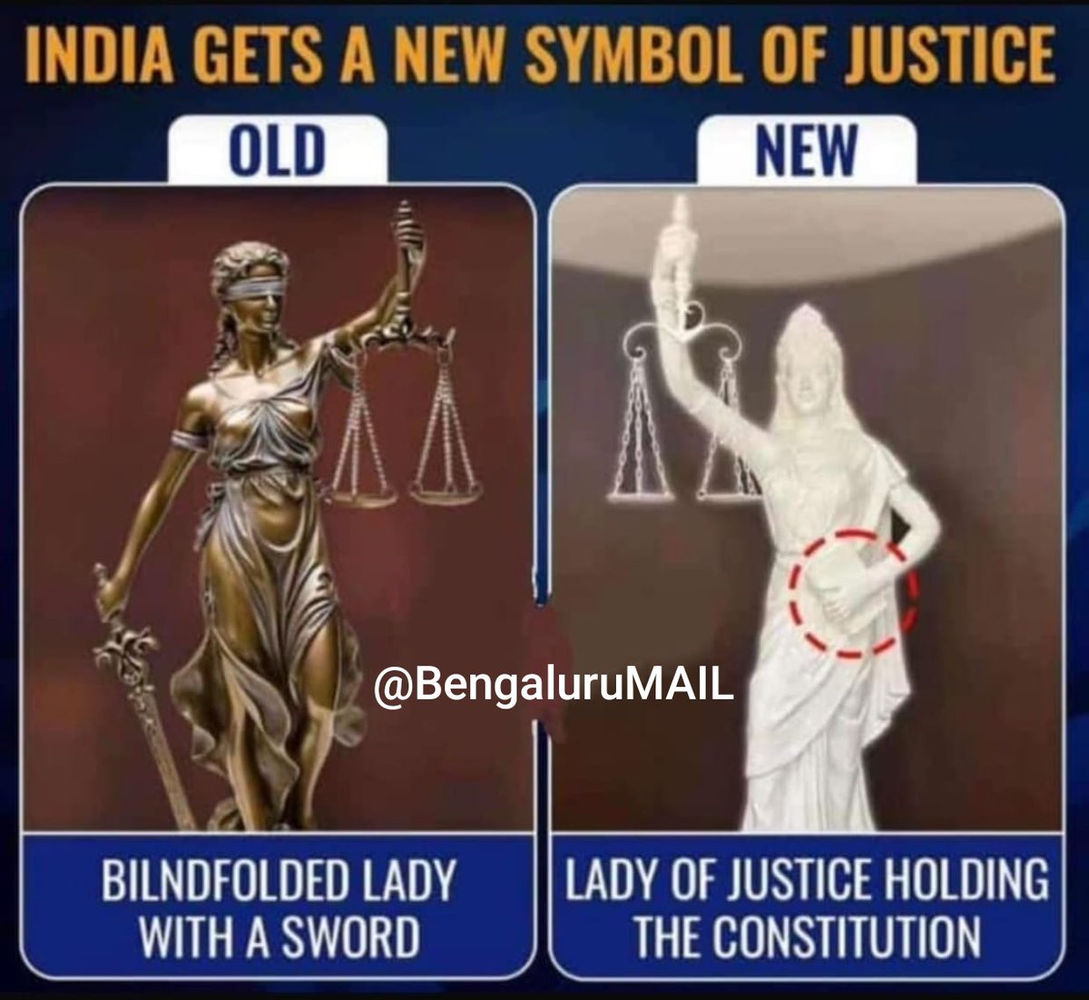 BengaluruMail's tweet image. The new Symbol of Justice rakes up political debate.. what do you think? 
#SymbolofJustice #judiciary #India