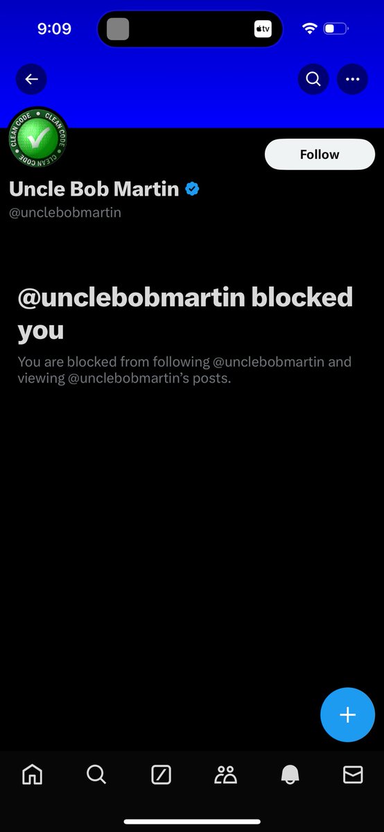 Achievement unlocked. My first block. 

Though I think this is standard for most folks that support horrible people. 

I mean doesn’t supporting a racist mean you’re a racist?

Honestly, I wonder who would work with <a href="/unclebobmartin/">Uncle Bob Martin</a> at this point.