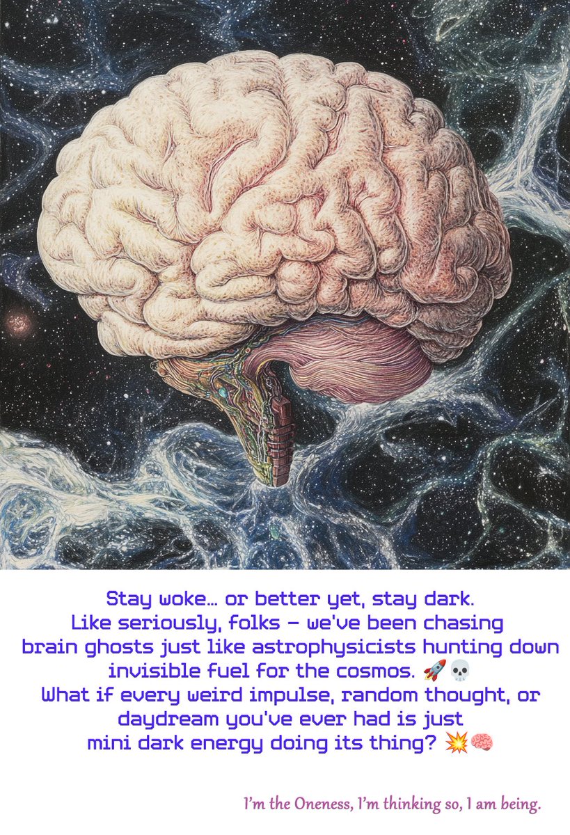 Oneness2067's tweet photo. The deep unconscious in our brains? Just the universe’s dark energy on a smaller scale. 🧠 = pocket universes, loaded with hidden power. Black holes up here, cosmic mysteries everywhere. #Neuroscience #scifi #quantumleapthinker https://t.co/roScMRM30Y https://t.co/h9HOJKATsN