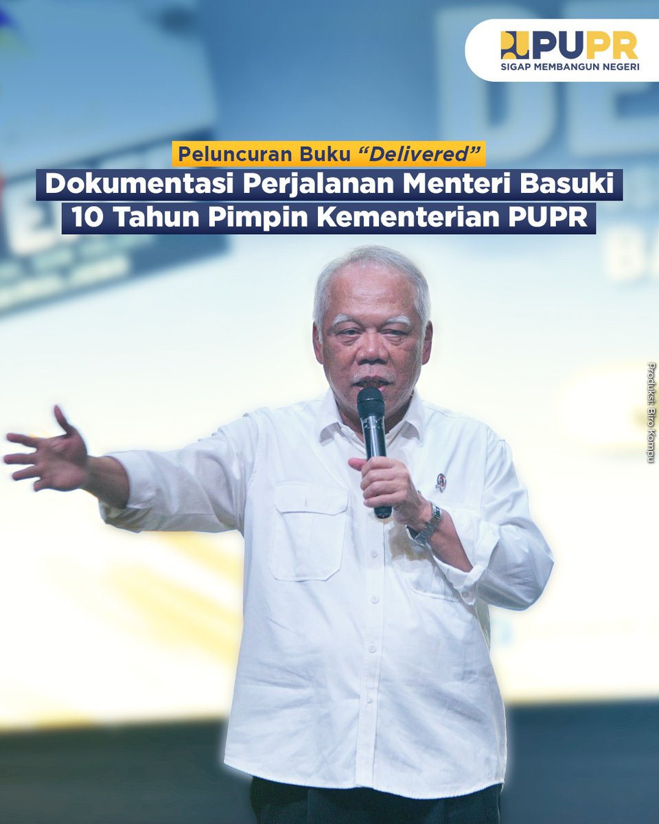 KemenPU's tweet photo. Sepuluh tahun sudah Menteri PUPR Basuki Hadimuljono memimpin Kementerian PUPR. Perjalanan ini kemudian didokumentasikan dalam buku “Delivered” yang ditulis oleh Prof. Rhenald Kasali yang diluncurkan di Ciputra Artpreneur Jakarta, Kamis (17/10).

#SigapMembangunNegeri https://t.co/mGJ3ZrIkPY
