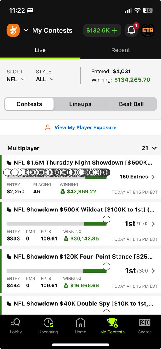 DrewDinkmeyer's tweet photo. We have an incredible nfl projections team. Match them up with the great sims/ownership work from ⁦@wahoowaaa⁩ and ⁦@cmain7⁩ and sometimes you get magic https://t.co/hGP1TKOMxQ