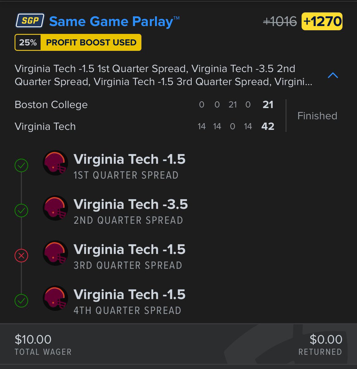 💰 CASH THE CFB PLAY OF THE DAY 💰

Yessir! And we were there live! I came close to a play I didn’t post but third quarter fumbles fucked us. 🥲