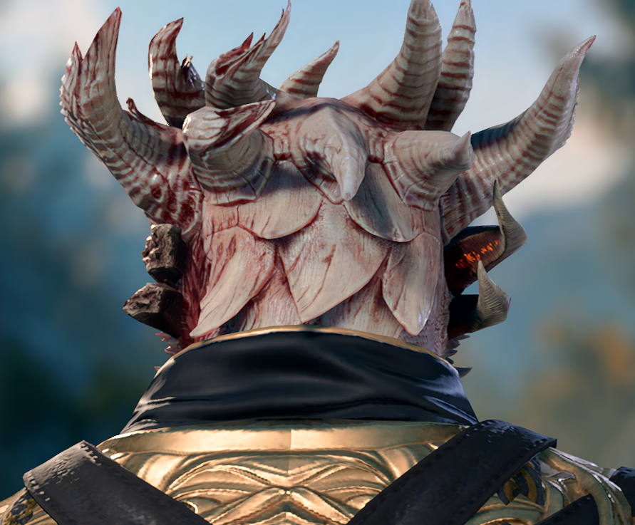 EasyBot_exe's tweet photo. #DarkUrge #Durge #BG3 #BaldursGate3 
improved canon-compliant Durge with mangled head
Kressa did a horrible job patching him up

the extra horns are Bhaal's prophecy written in Abyssal (originally, Bhaal speaks in Common and Abyssal) https://t.co/qdUI0dUBBO