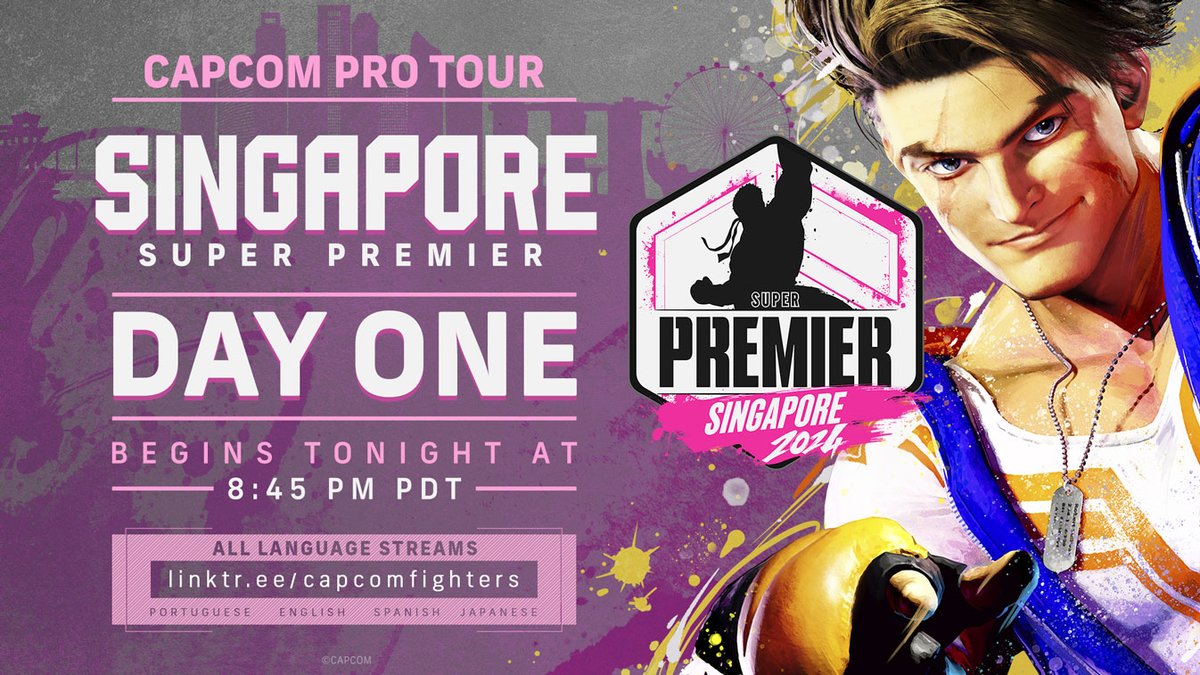 StreetFighter's tweet photo. It's #CPT2024 Super Premier Singapore time! The run to see which two players will qualify begins now!
 
We're live on all of our channels, so make sure to tune in! 👊 
 
🟣: https://t.co/Go1l4amv9f
📺: https://t.co/YijcLxg3TO https://t.co/SVxdOgHwOX