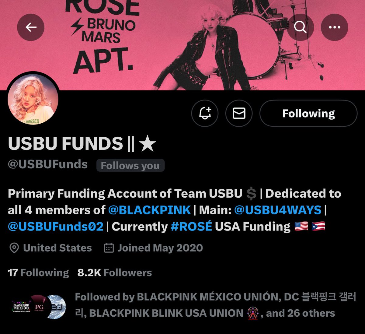 USBU4WAYS's tweet photo. Please follow @USBUFunds if you haven’t already USA #Rosé fans! 🇺🇸🇵🇷

We will be using this account to fund for #APT in the United States. 

Please remember that we’ve had back to back releases, so we ask you to please be patient with our funding team. 

They are exhausted, but will do their absolute best for Rosie. 

 APT OUT NOW 
#ROSÉ_BRUNO_APT #ROSÉ