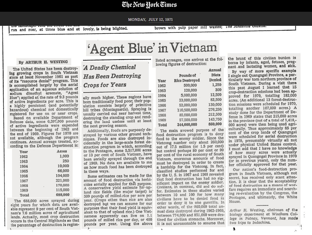 JPZanders's tweet photo. #ChemicalWeapons
#Thread
1/ Apparently, this is the first public reference to the US use of #AgentBlue during the 1960s in #Vietnam.
Less known than #AgentOrange, Agent Blue is an #arsenic-based #herbicide. https://t.co/4UsaTp5Mcy