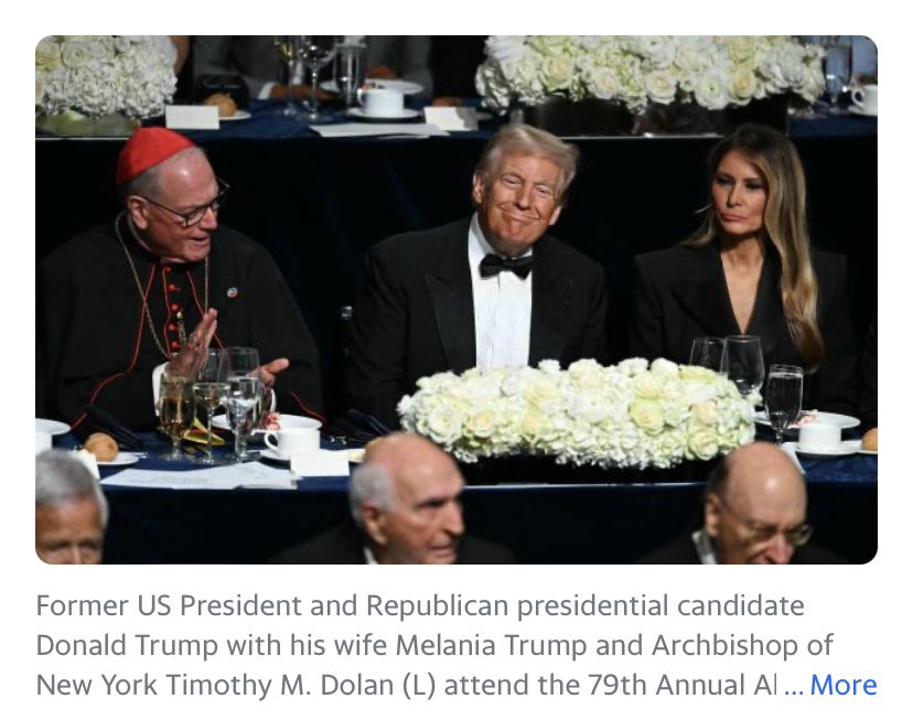 <a href="/NY_Arch/">Archdiocese of New York</a> on the same day that the LA Archdiocese agreed to an $880M sexual abuse settlement, Cardinal Dolan and members of the Catholic community hosted an adjudicated sexual predator, convicted felon, habitual liar and one who is forbidden to run a charity. 
Ugly and unfunny