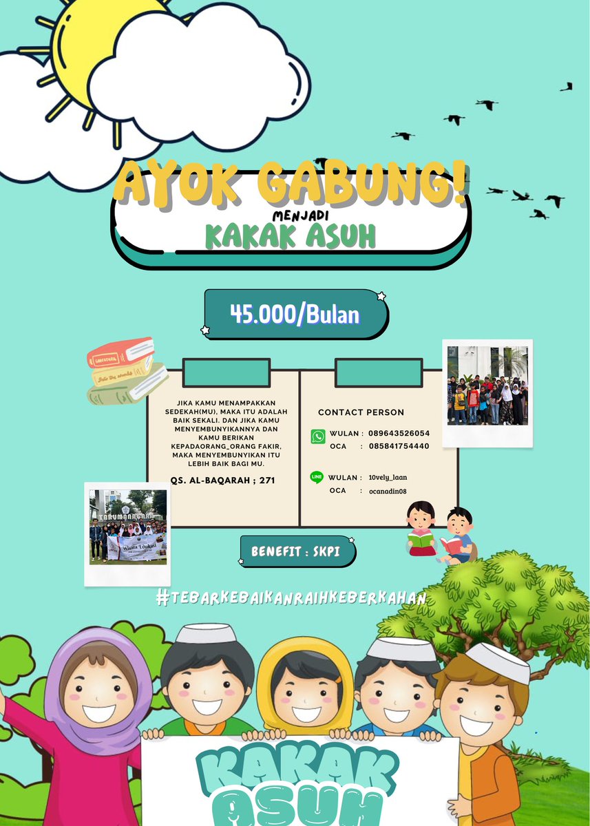 Assalamu’alaikum Wr.Wb👋🏻😁 FUTers!!

Kami dari Forum Ukhuwah Tarumanagara (FUT) Dapartemen anak asuh ingin mengajak teman-teman untuk melakukan kegiatan amal bagi adik-adik kita yang penghafal Al-Qur’an  dengan cara menjadi Kakak Asuh nihh🥰