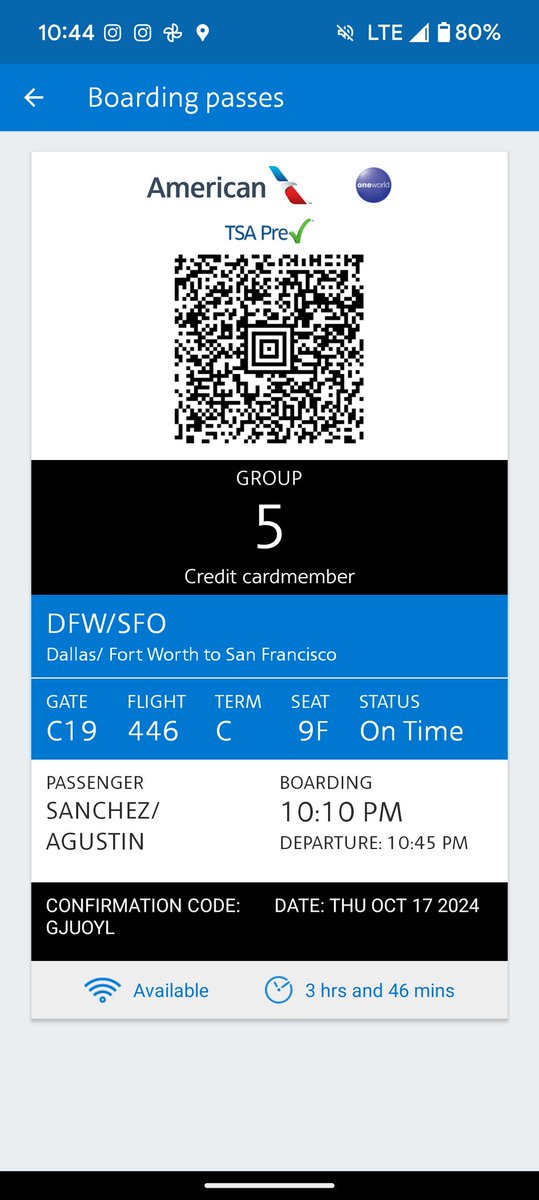FangedFace's tweet photo. @AmericanAir you've done it again. This is my ticket. I went to the right gate A18 for my 10:45pm flight home. When my ticket was scanned I was told I was on the wrong flight. I was directed to C19. I ran to C19 only to be told my flight was at A18. #flightmissed https://t.co/tgqrSUqmxw