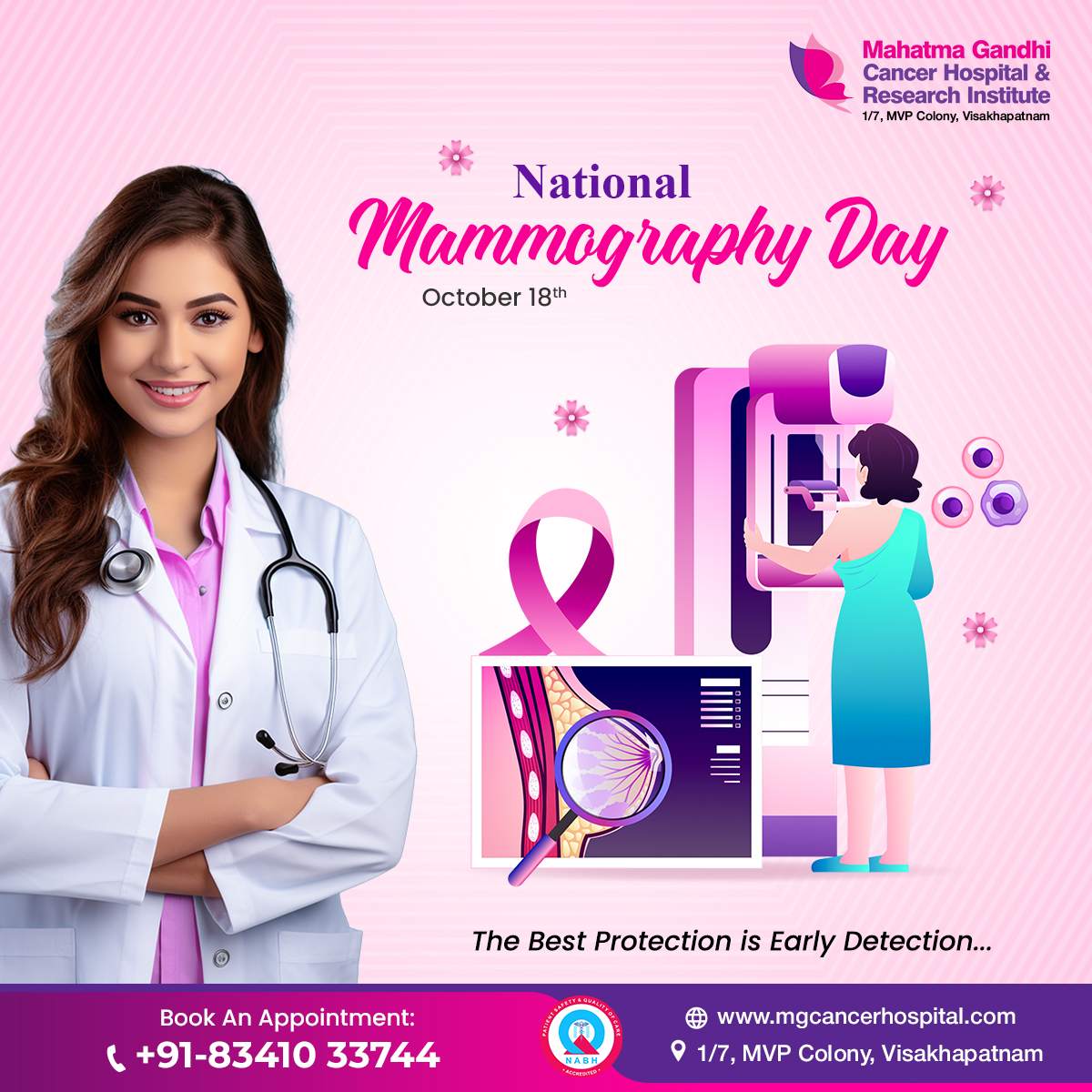 MG_Cancer's tweet photo. On National Mammography Day, October 18th, prioritize your health with early detection. Book your mammogram at Mahatma Gandhi Cancer Hospital & Research Institute today!
#NationalMammographyDay #EarlyDetectionSavesLives #BreastCancerAwareness #MammogramScreening #BreastHealthMatters #MahatmaGandhiCancerHospital
#ScreeningSavesLives #MammogramToday #FightBreastCancer #WomensHealth #BookYourMammogram #CancerPrevention
#BeProactive #MGCHRI