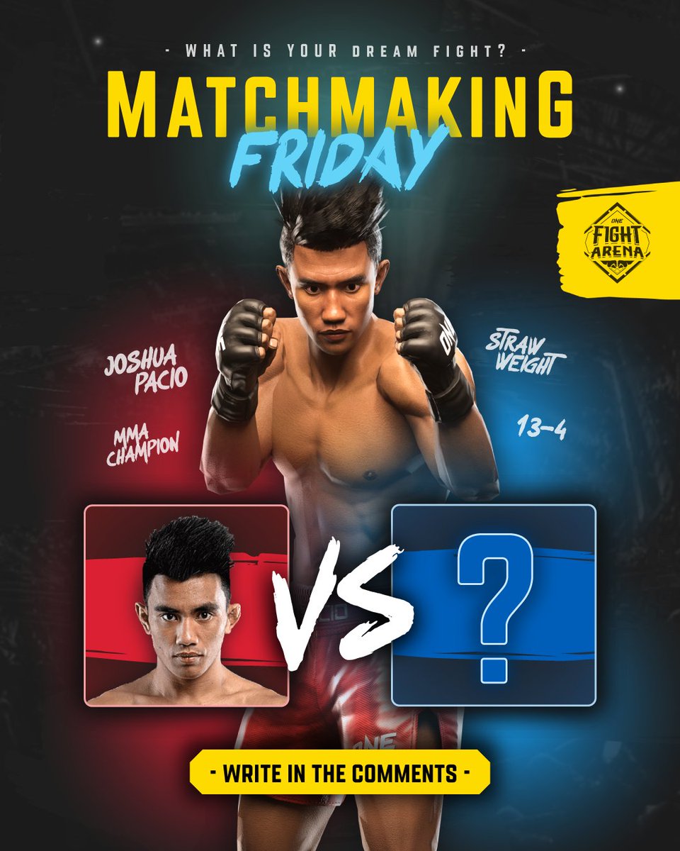 onefightarena's tweet photo. It’s Matchmaking Friday! 🔥 Who’s your dream opponent for Joshua Pacio? 🥊 Share your fantasy matchup in the comments! 👇
#ONEFightArena #ONEChampionship #MatchmakingFriday #Pacio https://t.co/S8uwxB8LQg
