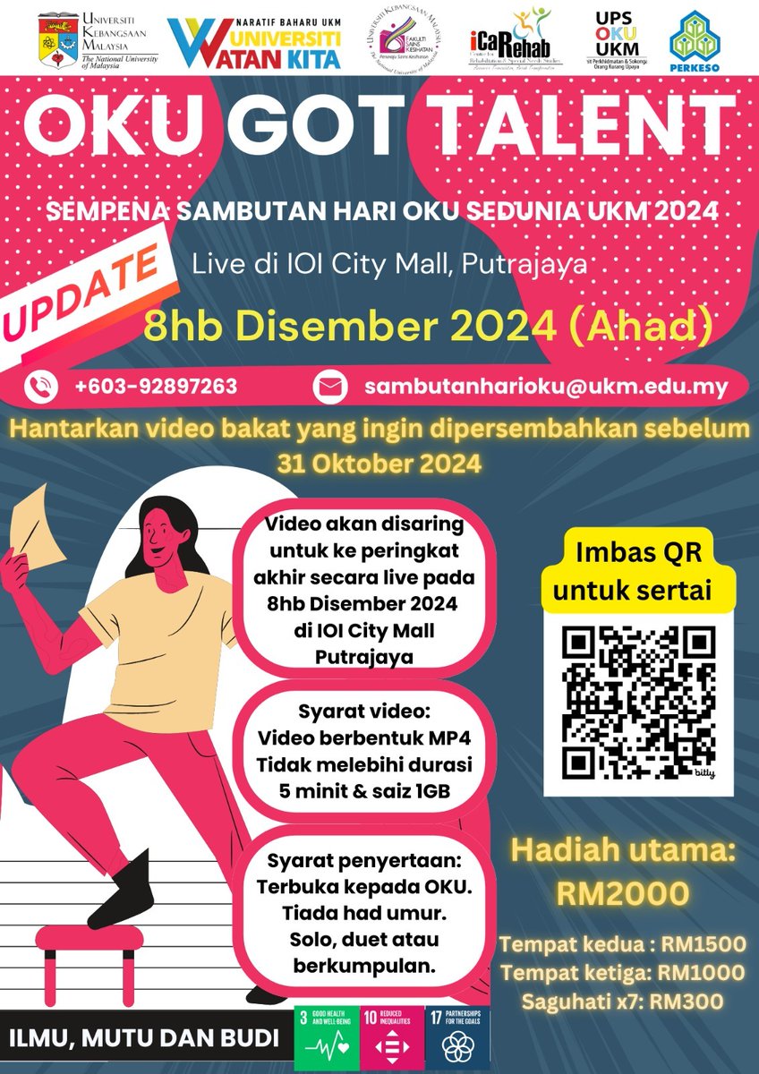 fsihat's tweet photo. 🎈Pertandingan OKU Got Talent🎈

[Makluman: Tarikh program telah diawalkan kepada 08 Disember 2024]

Ruang penyertaan Pertandingan OKU Got Talent bersempena dengan sambutan Hari OKU Sedunia 2024 masih terbuka!

Kongsi video persembahan bakat anda sebelum 31 Oktober 2024. https://t.co/bSkkhgEgN1