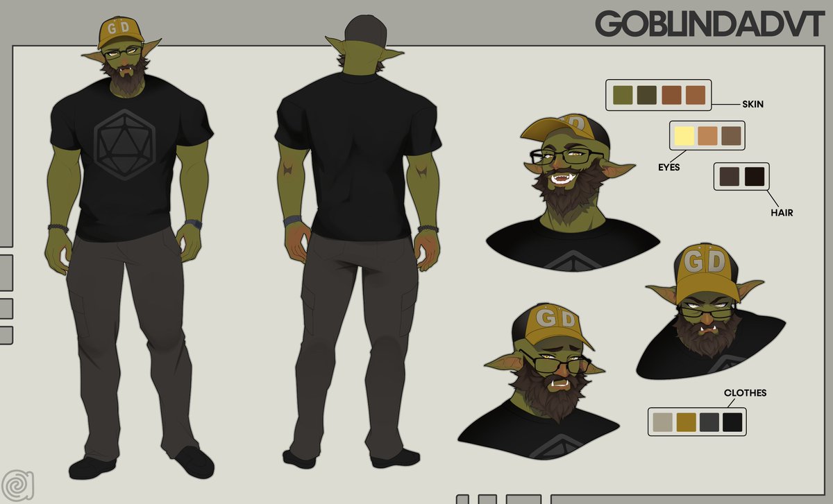 Alfyria's tweet photo. Reference sheet featuring @GoblinDadVT ! 💚 https://t.co/J736DPU0B7
