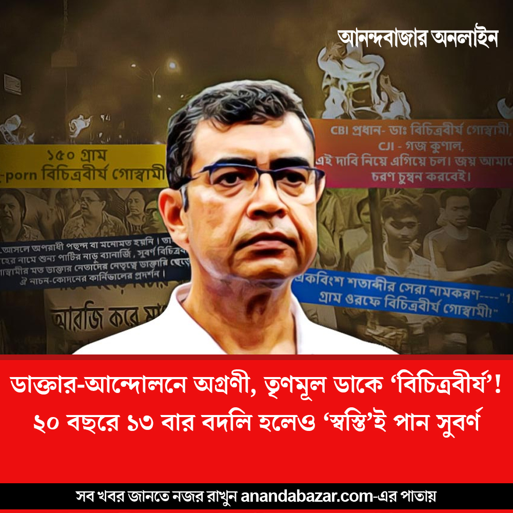 MyAnandaBazar's tweet photo. ‘বিচিত্রবীর্য’ নাম নিয়ে কী বললেন সুবর্ণ?
#SubarnaGoswami #RGKarProtest #DoctorsMovement #WestBengal
https://t.co/S8U95dJROF https://t.co/uP5hOULaxq