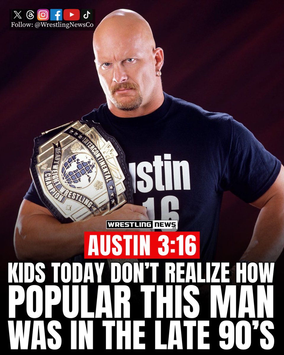 WrestlingNewsCo's tweet photo. WWE is hot but you had to live it to truly appreciate how popular Stone Cold Steve Austin was in the late 90’s/early 2000’s. Never seen anything like it. He was everywhere… talk shows, news shows, t-shirts everywhere. https://t.co/I6hBg5bumv