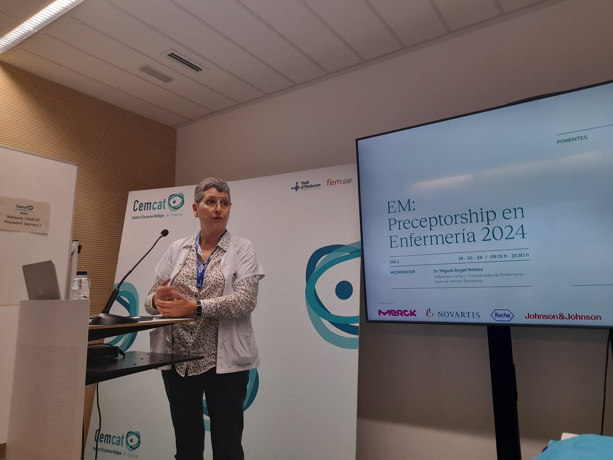 AnaDuroam's tweet photo. Seguimos en BCN
👉 Da comienzo una mañana con ponencias muy interesantes en el  👉Educational Preceptorship en Enfermería de EM en @cemcat_em  @RoblesMangel y Rosa M Mtnez adjunta Neurociencias  abre la jornada 
#neurocuidados @sedenered https://t.co/2QmRa1MEVj