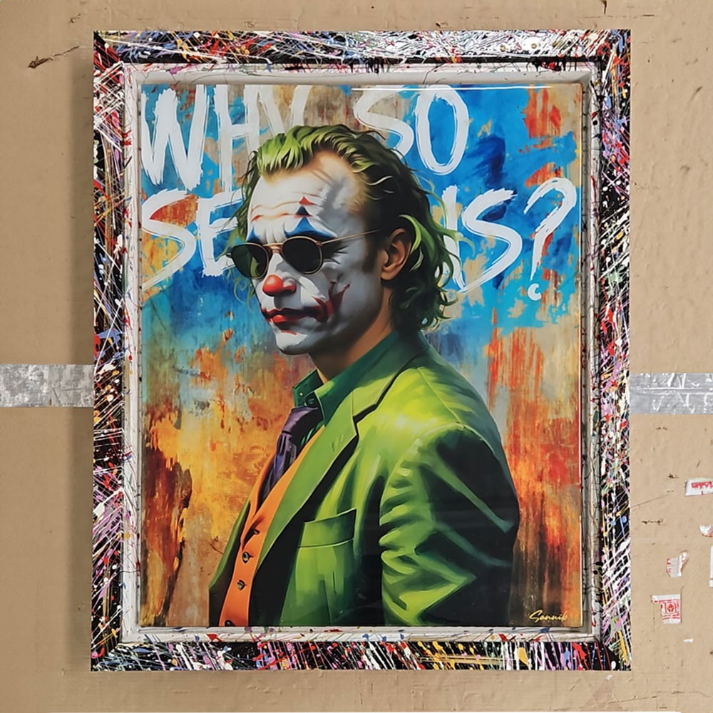 🃏Why So serious..?

The flicks and splatters of paint, carefully applied in multiple layers. Each stroke contributes to the overall aesthetic, resulting in a truly captivating work of art..

That art is pretty good too! 😆

 masterframers.co.uk