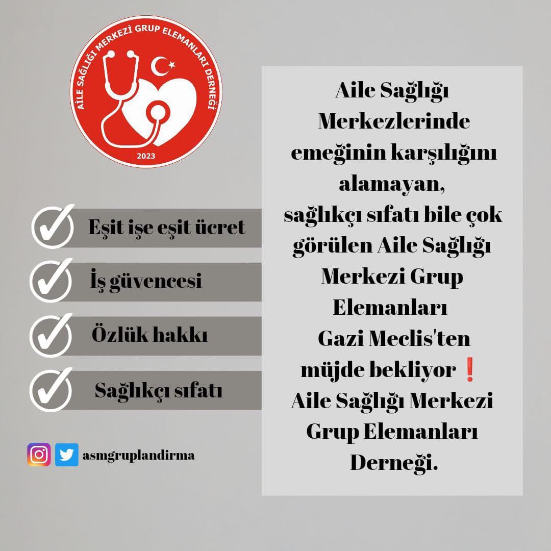 <a href="/asmgruplandirma/">Aile Sağlığı Merkezi Grup Elemanları Derneği</a> <a href="/RTErdogan/">Recep Tayyip Erdoğan</a> <a href="/HMBakanligi/">T.C. Hazine ve Maliye Bakanlığı</a> <a href="/memetsimsek/">Mehmet Simsek</a> <a href="/drmemisoglu/">Prof. Dr. Kemal Memişoğlu</a> Siz hiç sağlıkçı sayılmayan sağlıkçı gördünüzmü sağlıkçı sıfatı asm grup elemanlarınında hakkı
#elemandeğilsağlıkçı