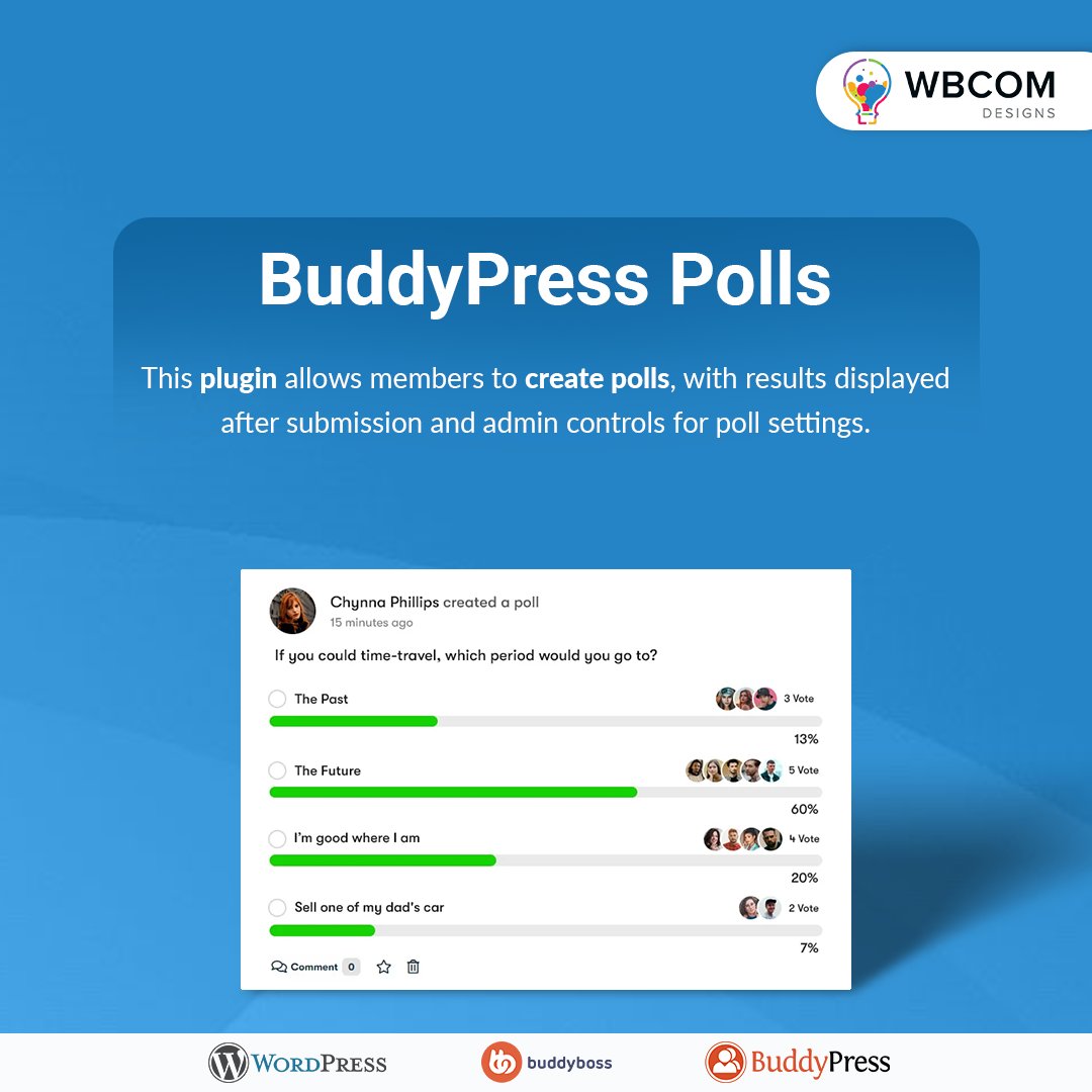 Polls for all! BuddyPress Polls jazz up your community with interactive voting. Create, vote, and see results—because opinions matter!
Learn more: wbcomdesigns.com/downloads/budd…
#WordPress #Polls #BuddyPress #CommunityEngagement  #OpinionsMatter