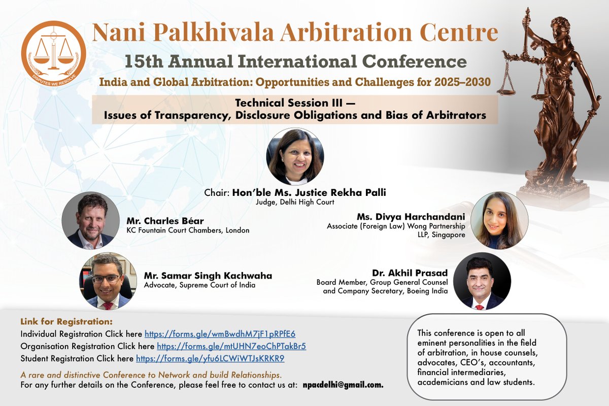 NPACARBITRATION's tweet photo. NPAC International Conference on Arbitration on India &amp; Global Arbitration: Opportunities &amp; Challenges for 2025-2030 on
October 19, 2024 at New Delhi.
A rare and distinctive Conference to Network and build Relationships.
For any further details contact npacdelhi@gmail.com https://t.co/I3eXNJy7bO
