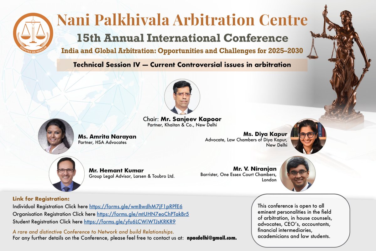 NPACARBITRATION's tweet photo. NPAC International Conference on Arbitration on India &amp; Global Arbitration: Opportunities &amp; Challenges for 2025-2030 on
October 19, 2024 at New Delhi.
A rare and distinctive Conference to Network and build Relationships.
For any further details contact npacdelhi@gmail.com https://t.co/7t1U8NUhDY