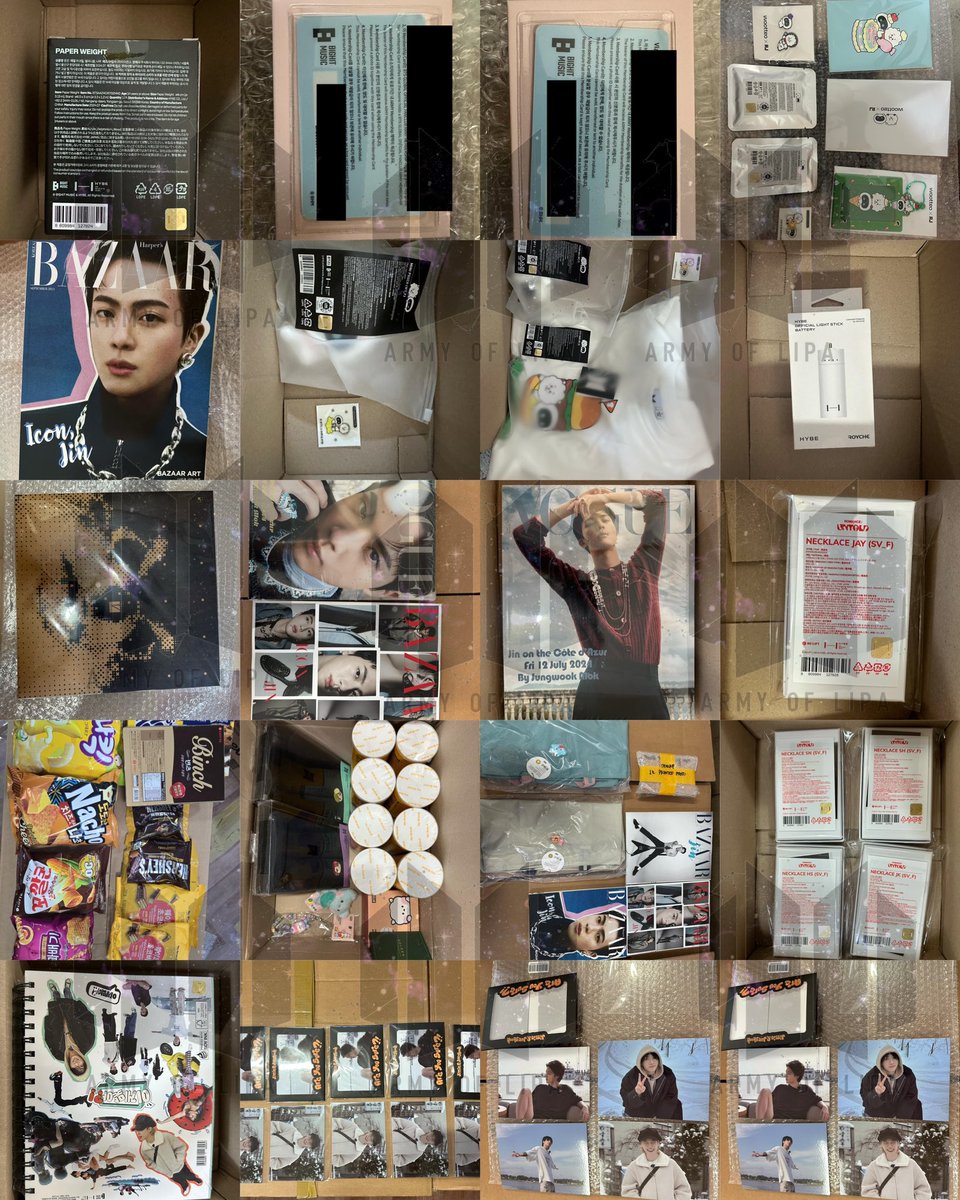 ARMYofLipa's tweet photo. #AOLUpdates

📍Arrival - KR Address 

- MUSE Paper Weight
- Army Membership Card
- Wootteo x RJ MDs
- Jin Harper’s Bazaar Magazine
- Hybe Lightstick Battery
- V Layover Vinyl
- Jin Vogue Korea Magazine
- Enhypen Ring Necklace
- Korean Snacks
- BT21 Sale https://t.co/NbdISaL8W1