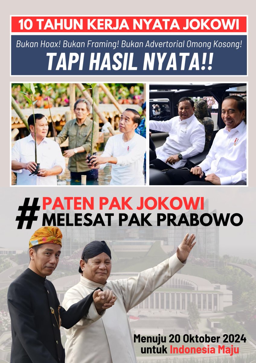 sandra_hut's tweet photo. Satu dekade kepemimpinan pak Jokowi telah menghasilkan kerja nyata yang dapat dirasakan masyarakat Indonesia 🇮🇩 

#JudolPenindas

Liam Payne Yahya Sinwar Hamas #HebohBanget #2024MAMAVOTE #TimnasDay Erina Seabank https://t.co/ZxkavPaWBH