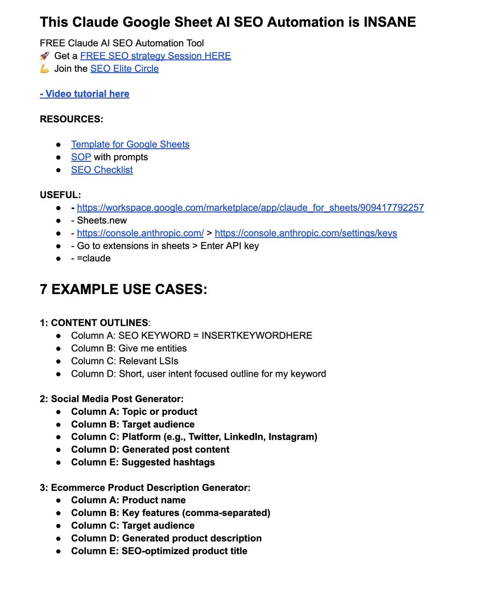 𝟖𝟎% of people don’t know how powerful 𝐂𝐥𝐚𝐮𝐝𝐞 𝟑.𝟓 𝐒𝐨𝐧𝐧𝐞𝐭 is for SEO.

I created a comprehensive guide just for you.

𝐓𝐡𝐢𝐬 𝐢𝐧𝐜𝐥𝐮𝐝𝐞𝐬:

• Leveraging Claude 3.5 Sonnet for Engaging Content Creation
• Using Claude 3.5 Sonnet for Effective Keyword Research