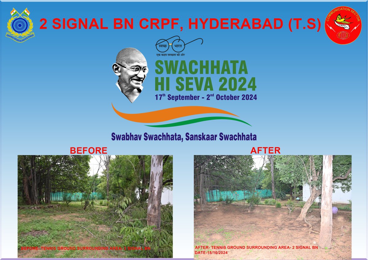 Special Campaign 4.0 for Institutionalizing Swachhata Abhiyan organized by 2 Signal Bn CRPF, Hyderabad on 18/10/2024.