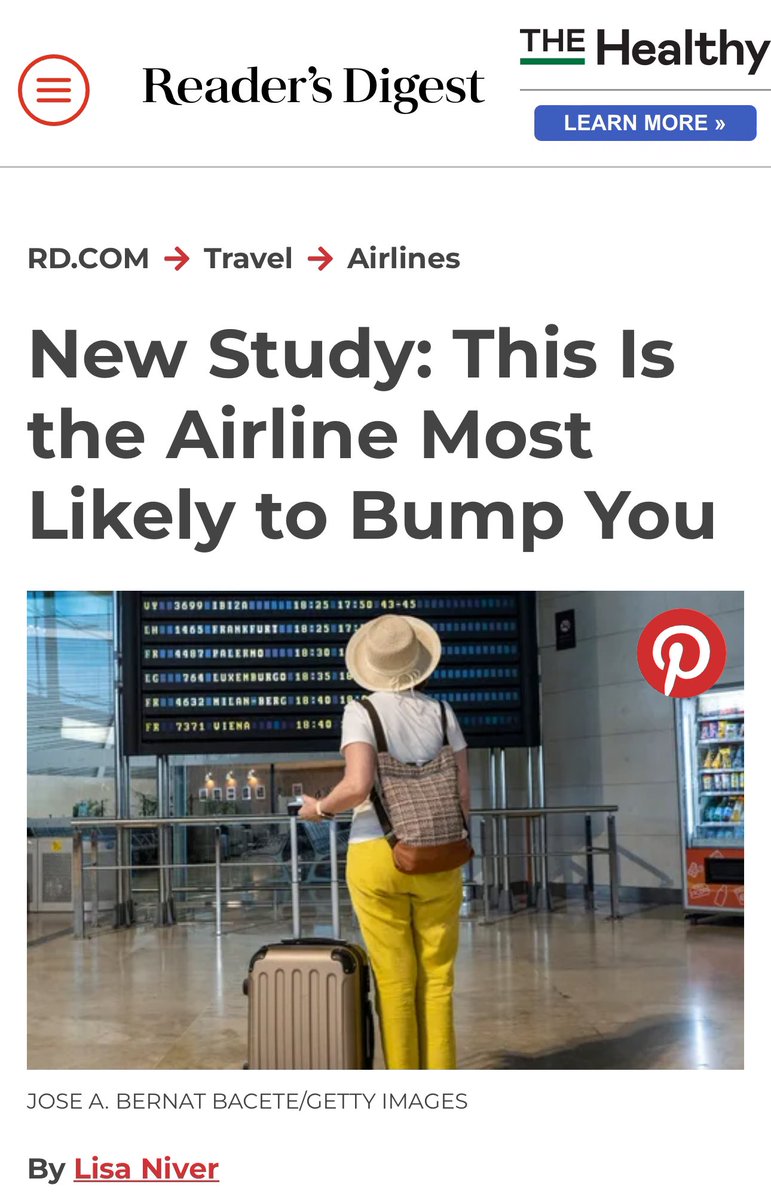 LisaNiver's tweet photo. My article on @readersdigest: New Study: This Is the Airline Most Likely to Bump You
https://t.co/ZPa2Jp5ORw
#readersdigest #airline #travel #upgradedpoints @upgradedpoints #study https://t.co/tnkVNAxtx3