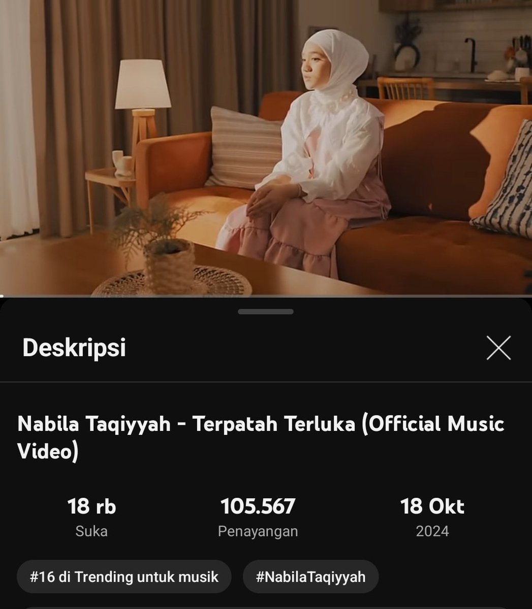 panalteam's tweet photo. [TERKA UPDATE] 

Yayyy ! Naik lagi nichh ke posisi 16 Trending Musik dengan jumlah views 105K++ 🥰🎉

SEMANGAT PUCUKIN AYOKKK !

#TerpatahTerluka
#4thSingleNabila
#NabilaTaqiyyah https://t.co/ct5a0u5zpN