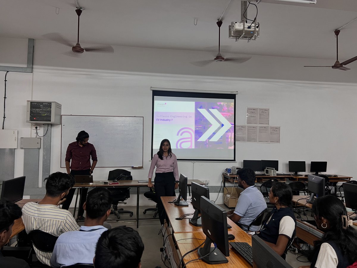 Iris_SteamA's tweet image. Steam-A teamed with KCT for TechElevate: Software Engineering in the EV Space! Our team, Yeswanth Rajakumar and Sneha N S, led a session on Steam-A&apos;s culture, EV charging, and OCPP. Excited to inspire future engineers in the EV industry! #SteamA #EVSoftware #FutureEngineers  #KCT