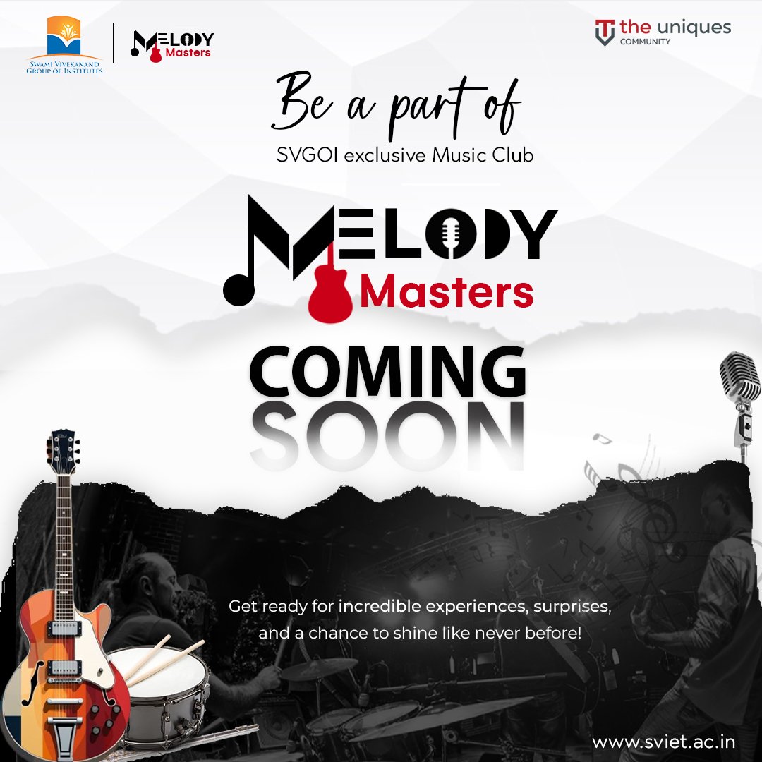 svietofficial's tweet image. 🎶 Join the Rhythm of Melody Masters! 🎶  
Are you ready to explore your musical talents and be part of SVGOI&apos;s exclusive music club? Stay tuned for incredible experiences, surprises, and a chance to shine like never before! 🌟

Coming Soon!

#MelodyMasters #MusicClub #SVGOI