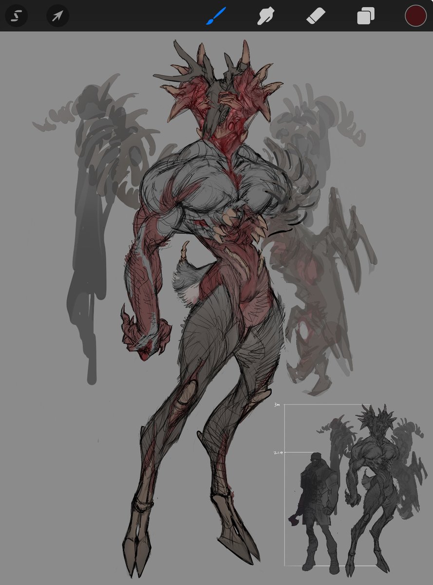 cerberuskeeper_'s tweet image. Trying to create some horror movie-inspired stuff—Aatrox is kind of like a Wendigo in this concept