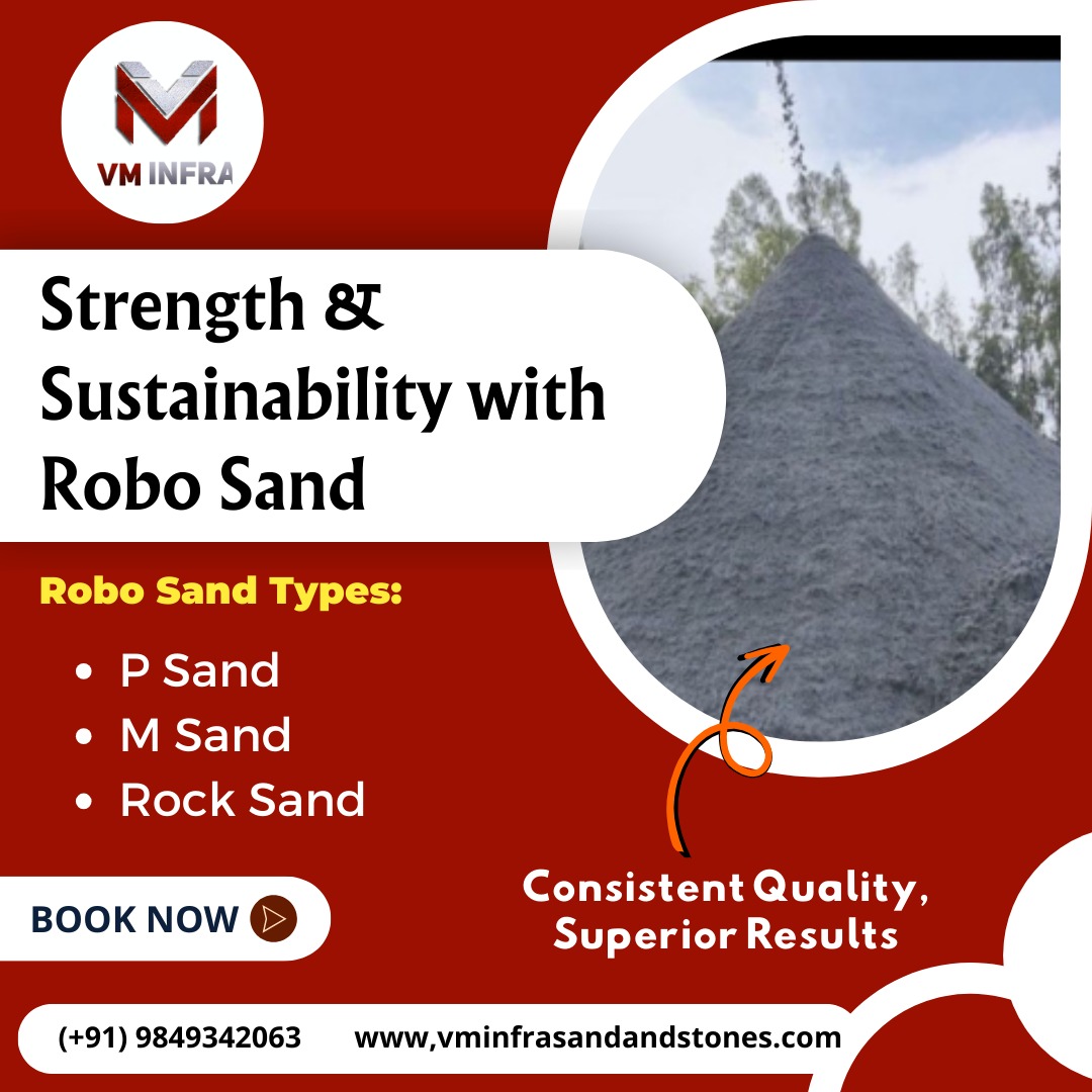 infra_vm's tweet image. VM Infra is a top sand seller in Hyderabad, renowned for its high-quality products and reliability. They offer a range of premium sand types including Robo sand, M sand, P sand, Rock sand. Visit Us : vminfrasandandstones.com  #RoboSand #MSand #PSand