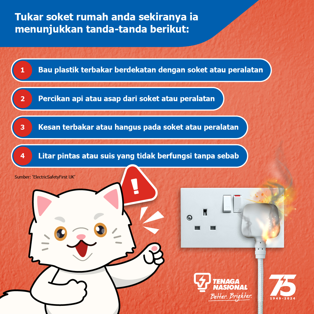 Tenaga_Nasional's tweet image. Periksa soket rumah anda hari ini! ⚠️ Jika anda melihat tanda-tanda ini, soket anda mungkin rosak dan perlu diganti.

Hubungi kontraktor elektrik yang berdaftar dengan Suruhanjaya Tenaga untuk kerja-kerja pembaikan dan penggantian 🧑‍🔧

#TipKeselamatan #MELP #EnergyLiteracy