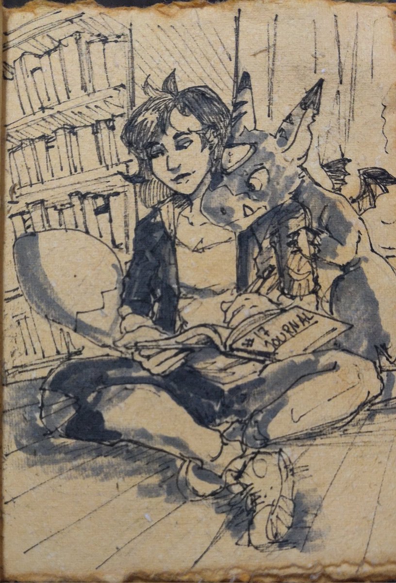 WhateverCryptid's tweet image. Taking some time for journaling 📖🖊️ 
--- 
#inktober2024journal #inktober2024 #Digimon #dorumon 
---