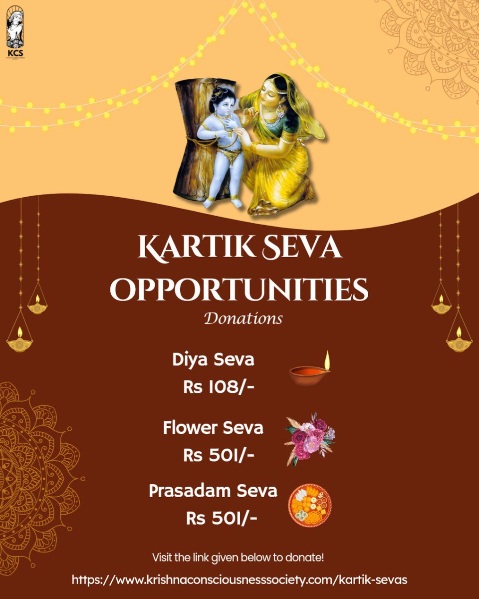 Hare Krishna 
Jai Srila Prabhupada 🙏 
Please donate something for Kartik seva and take Srila Sri Radha Radha Raman Ji's blessings 🙏😍

You can donate via given link.

krishnaconsciousnesssociety.com/kartik-sevas

Please do share screenshot of your valuable donation 🙏☺️