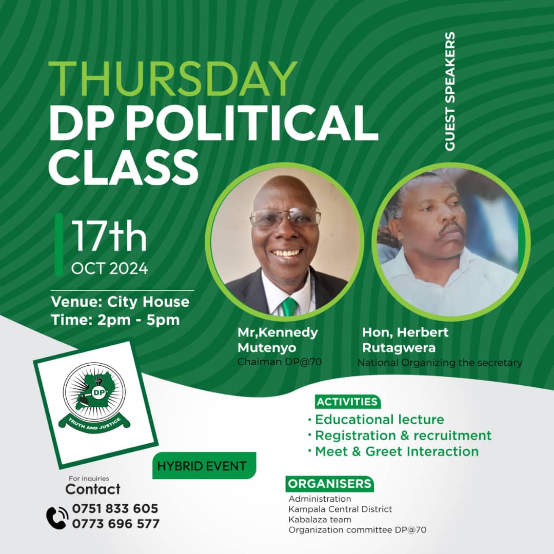 Agrippa BYAYESU (@agrippabyayesu) on Twitter photo Grateful for the support from the DP leadership & all who contributed to the success of the DP Political Class launch on 17/10/24π
PG <a href="/norbertmao/">Norbert Mao</a> SG <a href="/sirandagerald1/">SirandaGeraldBlacks</a> , event speakers, organizers, UYD, DP Womenβs League, regional reps.
#DPPoliticalClass #DPAt70 #YouthEmpowerment Grateful for the support from the DP leadership & all who contributed to the success of the DP Political Class launch on 17/10/24π
PG <a href="/norbertmao/">Norbert Mao</a> SG <a href="/sirandagerald1/">SirandaGeraldBlacks</a> , event speakers, organizers, UYD, DP Womenβs League, regional reps.
#DPPoliticalClass #DPAt70 #YouthEmpowerment