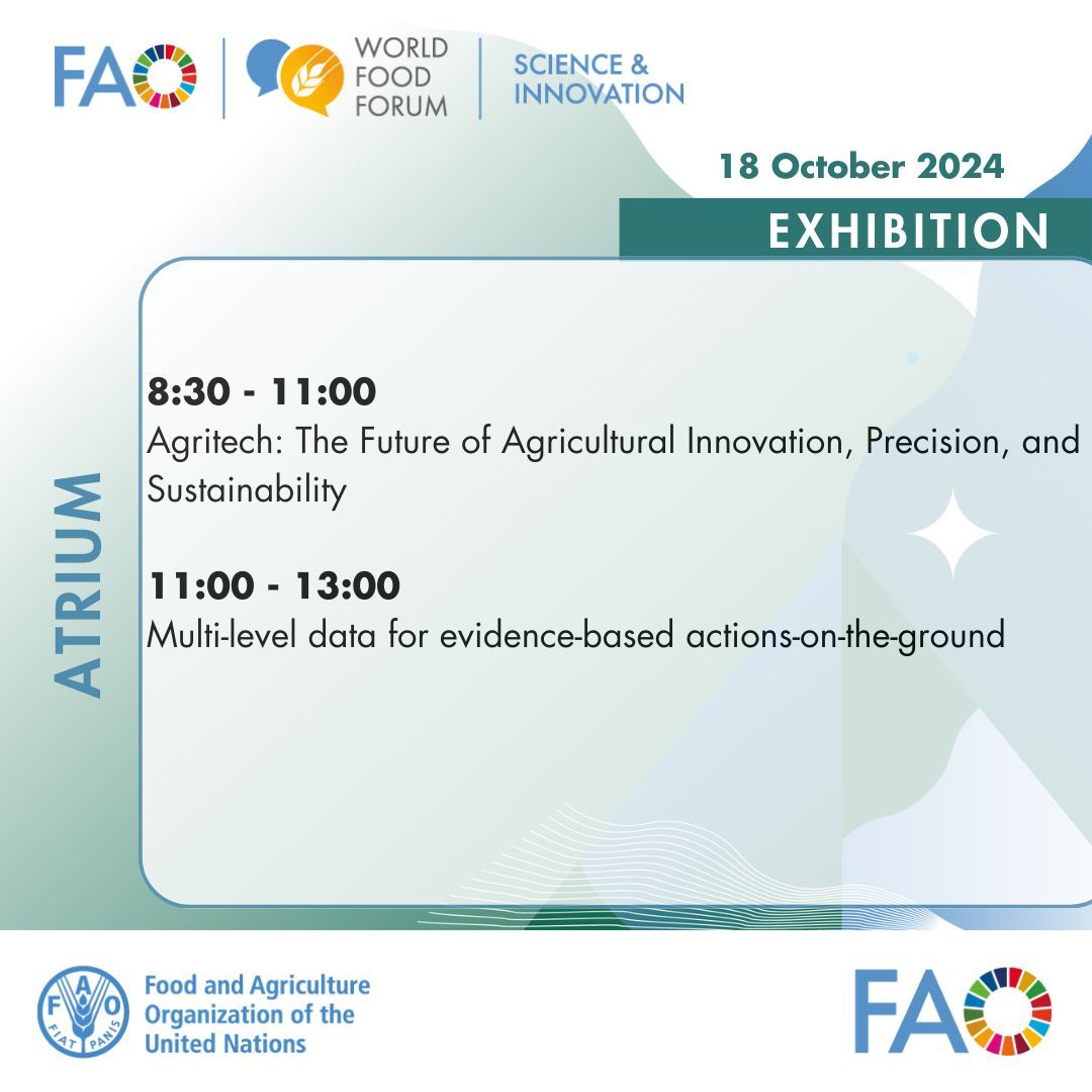 FAO Innovation (@faoinnovation) on Twitter photo Final day of the #SIF2024 Exhibition features cutting-edge solutions!
Discover <a href="/agritechit/">agritechcenter.it</a>'s precision tools for sustainable farming, <a href="/FAO/">Food and Agriculture Organization</a>’s multi-level data for land management & innovative approaches to food production. 👨🌾
Join us at the FAO Atrium! <a href="/FAOLandWater/">FAO Land, Soil and Water</a> <a href="/FAOForestry/">FAO Forestry</a> Final day of the #SIF2024 Exhibition features cutting-edge solutions!
Discover <a href="/agritechit/">agritechcenter.it</a>'s precision tools for sustainable farming, <a href="/FAO/">Food and Agriculture Organization</a>’s multi-level data for land management & innovative approaches to food production. 👨🌾
Join us at the FAO Atrium! <a href="/FAOLandWater/">FAO Land, Soil and Water</a> <a href="/FAOForestry/">FAO Forestry</a>