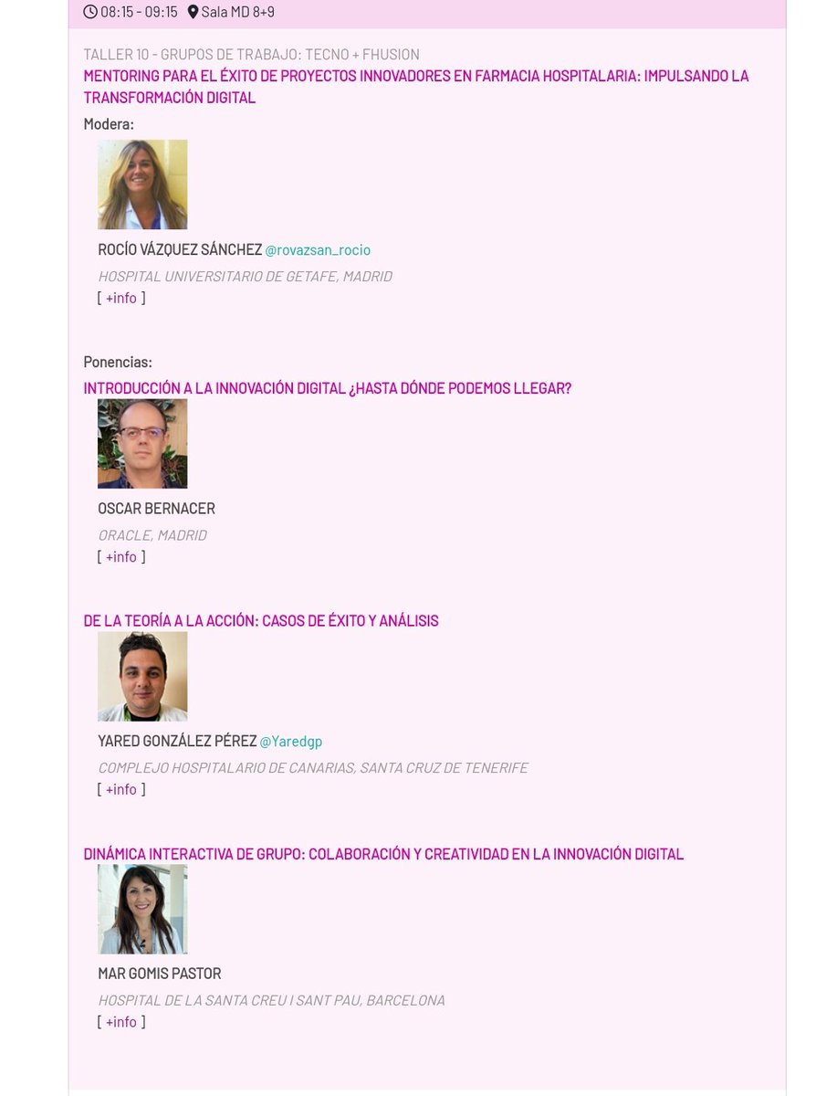 S.Farmacia H. Getafe (@far_hug) on Twitter photo ¡Vamos con el 3° día de <a href="/sefhcongreso/">70 Congreso SEFH</a>!
En el día de hoy participamos en dos talleres (08:15-09:15):
<a href="/evanegro1/">Eva Negro</a> ➡️ Taller 12 (<a href="/tutores_sefh/">Grupo Tutores SEFH</a>➕ <a href="/Ethos_SEFH/">Grupo ETHOS de la SEFH</a>)
<a href="/rovazsan_rocio/">Rocio Vazquez</a> ➡️ Taller 10 (<a href="/TecnoSefh/">Grupo Tecno</a>
➕ @FHDigital_SEFH) ¡Vamos con el 3° día de <a href="/sefhcongreso/">70 Congreso SEFH</a>!
En el día de hoy participamos en dos talleres (08:15-09:15):
<a href="/evanegro1/">Eva Negro</a> ➡️ Taller 12 (<a href="/tutores_sefh/">Grupo Tutores SEFH</a>➕ <a href="/Ethos_SEFH/">Grupo ETHOS de la SEFH</a>)
<a href="/rovazsan_rocio/">Rocio Vazquez</a> ➡️ Taller 10 (<a href="/TecnoSefh/">Grupo Tecno</a>
➕ @FHDigital_SEFH)