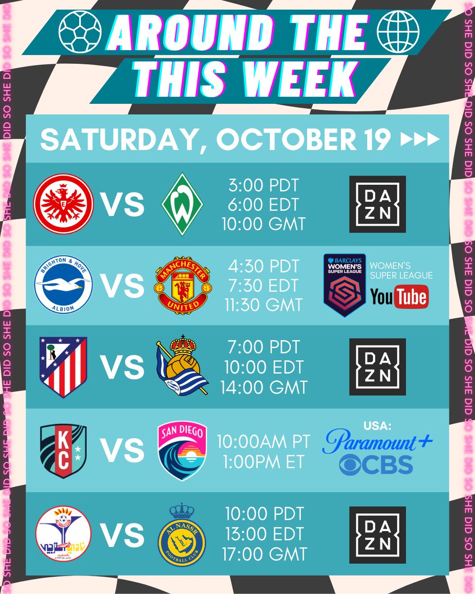 SoShxDid's tweet photo. 😎 Are you ready for the weekend? Check out SAFF Cup, @DFB_Frauen, @LFFPofficielle, @nwsl, @WE_League_INTL, @BarclaysWSL, @LigaF_oficial, @LigaBBVAMX, U-17 @FIFAWWC, &amp; @USLSuperLeague!

🏳️‍⚧️🏳️‍🌈🇸🇦🇩🇪🇫🇷🇺🇸🇯🇵🏴󠁧󠁢󠁥󠁮󠁧󠁿🇪🇸🇲🇽🇳🇬🇪🇨🇰🇷🇨🇷🇳🇿🇨🇴🍉♥️✊🇱🇧

🌍See U-17 Women's World Cup on FIFA+ abroad https://t.co/whtObpRbo3