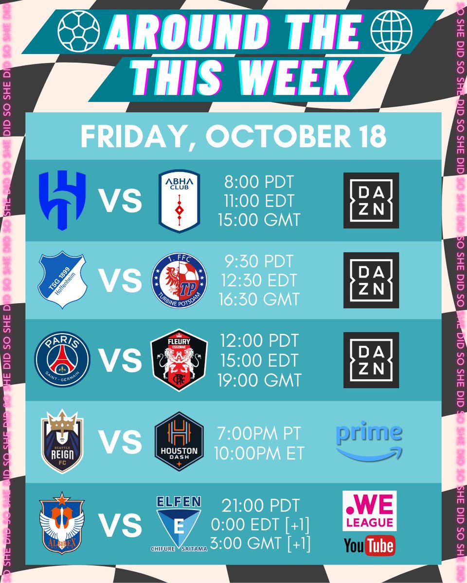 SoShxDid's tweet photo. 😎 Are you ready for the weekend? Check out SAFF Cup, @DFB_Frauen, @LFFPofficielle, @nwsl, @WE_League_INTL, @BarclaysWSL, @LigaF_oficial, @LigaBBVAMX, U-17 @FIFAWWC, &amp; @USLSuperLeague!

🏳️‍⚧️🏳️‍🌈🇸🇦🇩🇪🇫🇷🇺🇸🇯🇵🏴󠁧󠁢󠁥󠁮󠁧󠁿🇪🇸🇲🇽🇳🇬🇪🇨🇰🇷🇨🇷🇳🇿🇨🇴🍉♥️✊🇱🇧

🌍See U-17 Women's World Cup on FIFA+ abroad https://t.co/whtObpRbo3