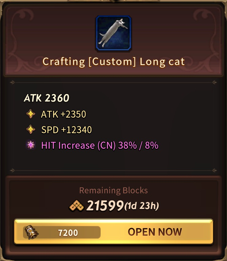 frixburn's tweet image. una locura con el custom craft de @NineChronicles, mi primer tirada y me sale la custom Long cat