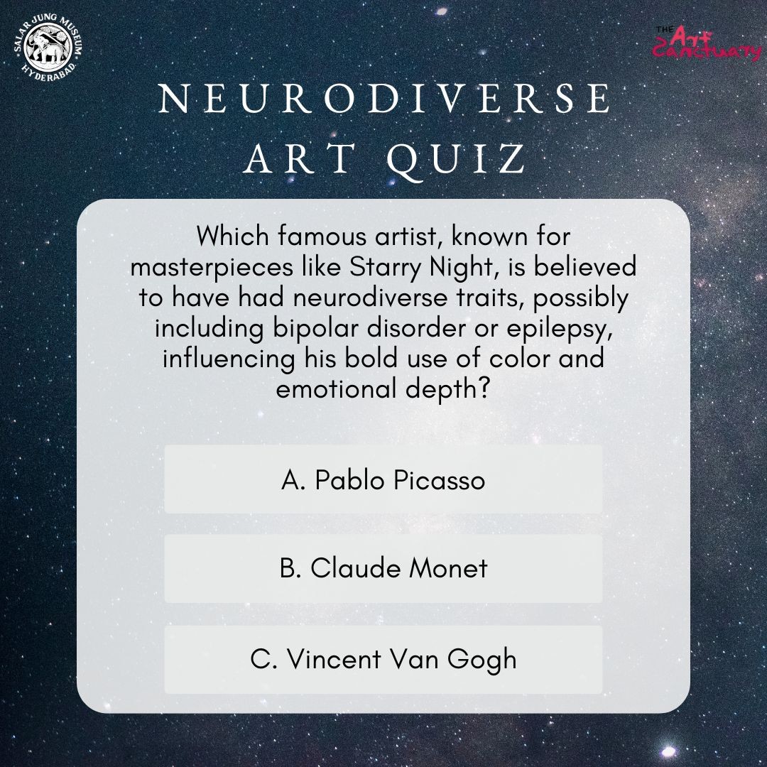 sjmhyd's tweet photo. 💬 Drop your answer in the comments below!

Explore neurodiverse art at our upcoming exhibition 'Diverse Voices'. Join us for the inaugural ceremony on 19th Oct 2024, 11:00 am onwards. 

#SalarJungMuseum #neurodiverseart #ArtQuiz #creativeminds #doyouknow https://t.co/6gISs91NSF