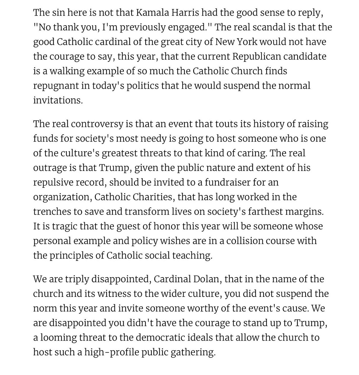 <a href="/CEWall/">Cindy Wall</a> <a href="/NCRonline/">NCR</a> <a href="/NCRonline/">NCR</a> takes Cardinal Dolan to the woodshed for giving a place of honor to the egregious traitor and overall reprehensible individual in the person of Donald Trump at the ‘Al Smith Dinner’ tonight in New York, and rightfully so. This is the height of offense and shameful!