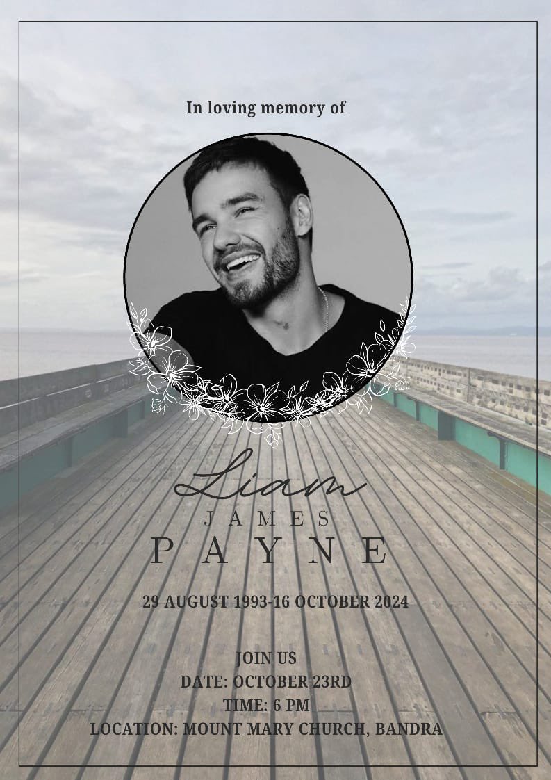 There is a fan gathering in loving memory of Liam Payne at Mumbai, India  🇮🇳 and with heavy hearts we extend you the invite. Let's come together to  pray and support one, image size:793x1122