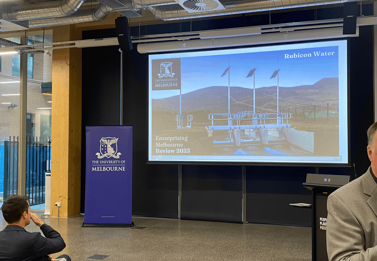 RubiconWater's tweet photo. Last week, we joined the launch of the @UniMelb Enterprising Melbourne Review 2023, showcasing our 20+ year partnership with the University of Melbourne, delivering real-world outcomes in water conservation and control systems. Download the review here: https://t.co/oFlZdZuqDE https://t.co/FpYq2TJUMH