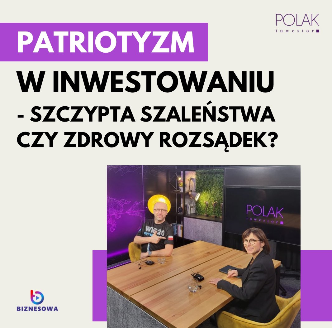 Co oznacza patriotyzm w inwestowaniu i czy to szczypta szaleństwa czy zdrowy rozsądek i troskliwość o Polskę? 🇵🇱 Zapraszam do 🎧 i oceny na ile chcemy wzbudzić ducha patriotyzmu w portfelu (tym inwestycyjnym, ale nie tylko).
youtu.be/JzU5juSNYF4
<a href="/Barankiewicz/">Przemek Barankiewicz 🧢🤖📈</a> <a href="/tvbiznesowa/">Telewizja Biznesowa</a>