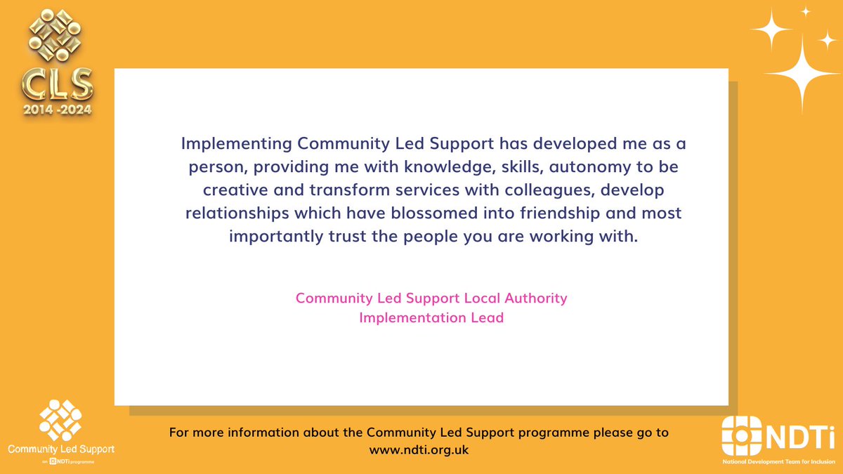 CLSNDTi's tweet image. #CommunityLedSupport programme - the benefits for people leading and working in social care are important too! @JennyPittsNDTi @NDTicentral